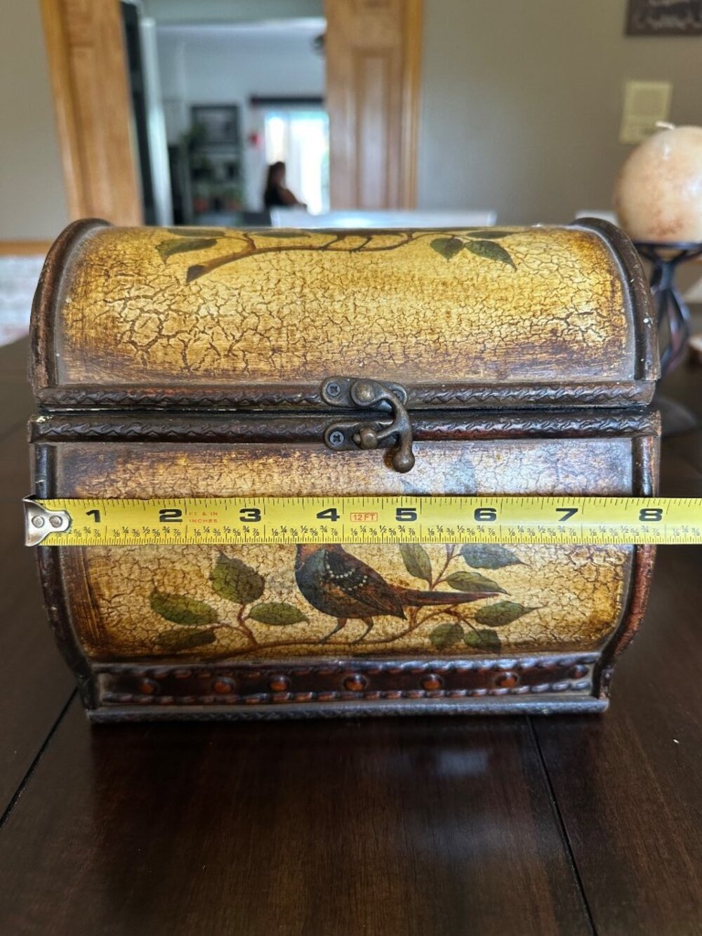 Handcrafted Vintage-Look Wooden Chest With Bird Design & Rustic Crackle Finish - Picture 13 of 16